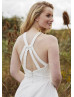 Halter Neck Ivory Lace Tulle Boho Wedding Dress